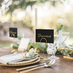 Load image into Gallery viewer, 10 Pack Black Reserved Table Signs for Wedding Gold Foil Reserved Seating Signs for Wedding Chairs Church Pews Double Sided Cardstock Reserved Signs for Tables Table Tent Reservation Cards