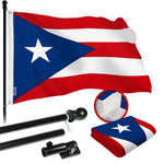 Load image into Gallery viewer, G128 Combo Pack: 6 Ft Tangle Free Spinning Flagpole (Black) &amp; Puerto Rico Flag 3x5 Ft Embroidered 220GSM Spun Polyester, Brass Grommets (Flag Included) Aluminum Flag Pole