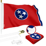 Load image into Gallery viewer, G128 Combo Pack: 6 Ft Tangle Free Spinning Flagpole (White) &amp; Tennessee Flag 3x5 Ft Embroidered 220GSM Spun Polyester, Brass Grommets (Flag Included) Aluminum Flag Pole