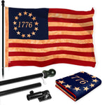 Load image into Gallery viewer, G128 Combo Pack: 6 Ft Tangle Free Aluminum Spinning Flagpole (Black) &amp; Betsy Ross 1776 TeaStained Flag 3x5 Ft, LiteWeave Pro Series Printed 300D Polyester  Pole with Flag Included