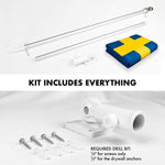 Load image into Gallery viewer, G128 Combo Pack: 6 Feet Tangle Free Spinning Flagpole (Silver) Sweden Swedish Flag 3x5 ft Printed 150D Brass Grommets (Flag Included) Aluminum Flag Pole