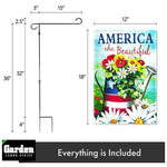Load image into Gallery viewer, Combo Pack: Garden Flag Stand Black 36x16 Inch &amp; Garden Flag America the Beautiful Spring Flowers Watering Can 12x18 Inch