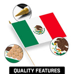 Load image into Gallery viewer, G128 12 Pack Handheld Mexico Mexican Stick Flags  12x18 In  Printed 150D Polyester, Country Flag, Solid Wooden Stick, Spear Gold Tip
