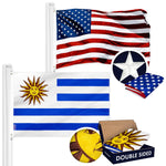 Load image into Gallery viewer, G128 Combo Pack: USA American Flag 3x5 Ft Embroidered Stars &amp; Uruguay (Uruguayan) Flag 3x5 Ft Doublesided Embroidered 210D
