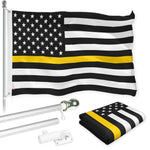Load image into Gallery viewer, G128 Combo Pack: Flag Pole 6 FT Silver Tangle Free &amp; Thin Yellow Line Flag 3x5 FT Brass Grommets Printed Polyester (Flag Included) Aluminum Flag Pole