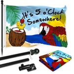 Load image into Gallery viewer, G128 Combo Pack: Flag Pole 6 FT Black Tangle Free &amp; It's 5 O'Clock Somewhere Flag 3x5 FT Printed 150D Polyester