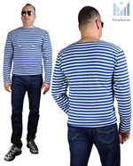 Load image into Gallery viewer, Light Blue Paratrooper TShirt Striped Long Sleeved Telnyashka Тельняшка (M)