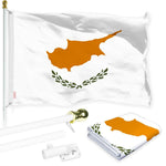 Load image into Gallery viewer, G128 Combo Pack: 6 Ft Tangle Free Aluminum Spinning Flagpole (White) &amp; Cyprus Cypriot Flag  3x5 Ft LiteWeave Pro Series Printed 150D Polyester  Pole with Flag Included