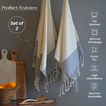 Load image into Gallery viewer, The Fine Living Co. Turkish Hand Towels Set of 2  100% Cotton Kitchen and Bathroom Hand Towels Decorative Hand Towels for Bath Guest Face Hair Tea Dishcloth  40”x18” (White &amp; Blue)