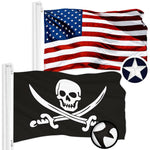 Load image into Gallery viewer, G128 Combo Pack: American USA Flag 3x5 Ft &amp; Pirate Jolly Roger Swords Flag 3x5 Ft  Both ToughWeave Series Embroidered 300D Polyester, Embroidered Design, Indoor/Outdoor, Brass Grommets