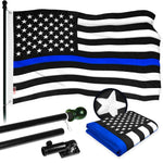 Load image into Gallery viewer, G128  6 Feet Tangle Free Spinning Flagpole (Black) Thin Blue Flag Brass Grommets Embroidered 3x5 ft (Flag Included) Aluminum Flag Pole