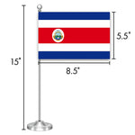 Load image into Gallery viewer, G128 Costa Rica Costa Rican Deluxe Desk Flag Set  8.5x5.5 In  Printed 300D Polyester, with Silver Dome and Base, 15 Metal Pole, Decorations For Office, Home and Festival Events Celebration