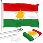 Load image into Gallery viewer, G128 Combo Pack: 6 Ft Tangle Free Aluminum Spinning Flagpole (Silver) &amp; Kurdistan Region Flag 3x5 Ft, LiteWeave Pro Series Printed 150D Polyester  Pole with Flag Included