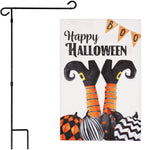 Load image into Gallery viewer, G128 Combo Pack: Garden Flag Stand Black 36 in x 16 in &amp; Garden Flag Halloween Decoration Witch Feet and Spooky Pumpkins 12x18 DoubleSided Burlap Fabric