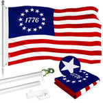 Load image into Gallery viewer, G128 Combo Pack: 6 Ft Tangle Free Aluminum Spinning Flagpole (Silver) &amp; Betsy Ross 1776 Flag 3x5 Ft, ToughWeave Series Embroidered 300D Polyester  Pole with Flag Included