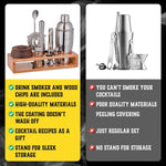 Load image into Gallery viewer, Bartender Kit with Whiskey Smoker 13 pcs Bamboo Stand Bar Set Silver Steel Color