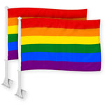 Load image into Gallery viewer, G128 2 Pack: LGBT Rainbow Pride Car Flag  11x17 In  Double LiteWeave Pro Series Double Sided Printed 150D Polyester  Flagpole Included  Perfect for Festival Celebrations, Parades