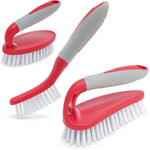 Load image into Gallery viewer, Scrub Brush Set of 3pcs Cleaning Shower Scrubber with Ergonomic Handle Pink Grey