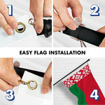 Load image into Gallery viewer, G128 Combo Pack: 6 Ft Tangle Free Aluminum Spinning Flagpole (Black) &amp; Belarus Belarusian Flag 3x5 Ft, LiteWeave Pro Series Printed 150D Polyester  Pole with Flag Included