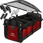 Load image into Gallery viewer, Trunk Organizer with Covering Net Attachable Non Slip Pads and Stainless Hooks Red Black