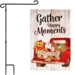 Load image into Gallery viewer, G128 Combo Pack: Garden Flag Stand Black 36 in x 16 in &amp; Garden Flag Fall Decoration Gather Happy Moments Flower Truck 12x18 DoubleSided Blockout Fabric