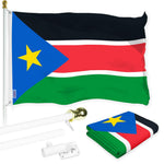 Load image into Gallery viewer, G128 Combo Pack: 6 Ft Tangle Free Aluminum Spinning Flagpole (White) &amp; South Sudan South Sudanese Flag 3x5 Ft, LiteWeave Pro Series Printed 150D Polyester  Pole with Flag Included