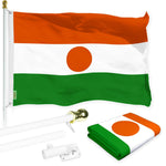 Load image into Gallery viewer, G128 Combo Pack: 6 Ft Tangle Free Aluminum Spinning Flagpole (White) &amp; Niger Nigerien Flag  3x5 Ft LiteWeave Pro Series Printed 150D Polyester  Pole with Flag Included