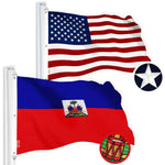 Load image into Gallery viewer, G128 Combo Pack: American USA Flag 5x8 Ft &amp; Haiti Flag 5x8 Ft, Both Embroidered SPUN Polyester, Indoor/Outdoor, Brass Grommets