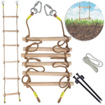 Load image into Gallery viewer, Wooden Rope Ladder for Kids with Ground anchoring Length 6.5'(2m) Width 16 (40cm) Outdoor or Indoor Climbing Rope Ladder for Ninja Slackline Backyard Playground Home Gym Park Treehouse