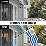 Load image into Gallery viewer, Combo Pack: 6 Feet Tangle Free Spinning Flagpole (Black) Uruguay Uruguay Flag 3x5 ft Printed 150D Brass Grommets (Flag Included) Aluminum Flag Pole