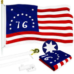 Load image into Gallery viewer, G128 Combo Pack: 6 Ft Tangle Free Aluminum Spinning Flagpole (White) &amp; Bennington 76 Flag 3x5 Ft, ToughWeave Series Embroidered 300D Polyester  Pole with Flag Included