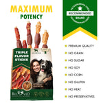 Load image into Gallery viewer, Triple Flavor Dog Rawhide Treats Duck &amp; Chicken Human Grade Meat Natural &amp; Organic Pet Dried Snacks Grain Free Long Lasting Chews for Large &amp; Small Dogs Best Sticks for Healthy Teeth