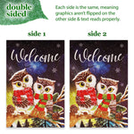 Load image into Gallery viewer, G128 Combo Pack: Garden Flag Stand Black 36 in x 16 in &amp; Garden Flag Winter Decoration Cozy Owls with Scarves 12x18 DoubleSided Blockout Fabric