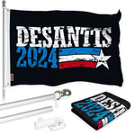 Load image into Gallery viewer, G128 Combo Pack: 6 Ft Tangle Free Aluminum Spinning Flagpole (Silver) &amp; DeSantis Election 2024 Flag 3x5 Ft, LiteWeave Pro Series Printed 150D Polyester  Pole with Flag Included