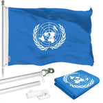Load image into Gallery viewer, G128 Combo Pack: 6 Ft Tangle Free Aluminum Spinning Flagpole (Silver) &amp; United Nations Flag 3x5 Ft, LiteWeave Pro Series Printed 150D Polyester  Pole with Flag Included