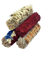 Load image into Gallery viewer, Bholi Sage Plus Sage Smudge Kit for Cleansing Negative Energy and Cleansing House Sinuata Dragon Blood Cinnamon and Triple Flower sage Smudge Sticks with White Sage California sage Sticks Pack of 4