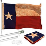 Load image into Gallery viewer, G128 Combo Pack: 6 Ft Tangle Free Aluminum Spinning Flagpole (Silver) &amp; Texas TeaStained Flag 3x5 Ft, LiteWeave Pro Series Printed 300D Polyester  Pole with Flag Included