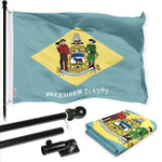 Load image into Gallery viewer, G128 Combo Pack: 6 Ft Tangle Free Spinning Flagpole (Black) &amp; Delaware Flag 3x5 Ft Printed 150D Polyester, Brass Grommets (Flag Included) Aluminum Flag Pole
