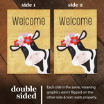 Load image into Gallery viewer, Garden Flag Welcome Cow with Flowers 12x18 Inch Printed Burlap Polyester