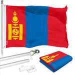 Load image into Gallery viewer, G128 Combo Pack: 6 Ft Tangle Free Aluminum Spinning Flagpole (Silver) &amp; Mongolia Mongolian Flag 3x5 Ft, LiteWeave Pro Series Printed 150D Polyester  Pole with Flag Included