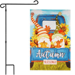 Load image into Gallery viewer, Combo Pack: Garden Flag Stand Black 36 in x 16 in &amp; Garden Flag Fall Decoration Autumn Blessings Gnomes with Pumpkins 12x18 DoubleSided Blockout Fabric