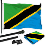 Load image into Gallery viewer, G128 Combo Pack: 6 Ft Tangle Free Aluminum Spinning Flagpole (Black) &amp; Tanzania Tanzanian Flag  3x5 Ft, LiteWeave Pro Series Printed 150D Polyester  Pole with Flag Included