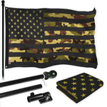 Load image into Gallery viewer, G128 Combo Pack: 6 Ft Tangle Free Aluminum Spinning Flagpole (Black) &amp; American USA Camouflage Flag 3x5 Ft, LiteWeave Pro Series Printed 300D Polyester  Pole with Flag Included