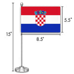Load image into Gallery viewer, G128 Croatia Croatian Deluxe Desk Flag Set  8.5x5.5 In  Printed 300D Polyester, with Silver Dome and Base, 15 Metal Pole, Decorations For Office, Home and Festival Events Celebration