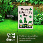 Load image into Gallery viewer, G128 Garden Flag Happy St. Patrick's Day Three Leprechaun Gnomes 12x18 Burlap Fabric