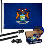 Load image into Gallery viewer, G128  6 Feet Tangle Free Spinning Flagpole (Black) Michigan Double Sided Brass Grommets Embroidered 3x5 ft (Flag Included) Aluminum Flag Pole