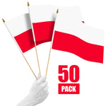 Load image into Gallery viewer, G128 50 Pack Handheld Poland Polish Stick Flags  12x18 In  Printed 150D Polyester, Country Flag, Solid Wooden Stick, Spear Gold Tip