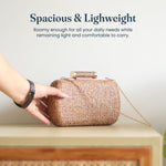 Load image into Gallery viewer, Fine Living Straw Clutch Purse for Women – Hand Woven Crossbody Bag Women's Shoulder Handbags with 2 detachable chains Raffia Wicker Rattan Evening Bag for Winter Wedding Vacation &amp; Casual Outfits  Sustainable Stylish
