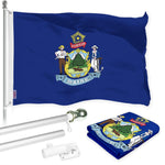 Load image into Gallery viewer, G128 Combo Pack: 6 Ft Tangle Free Aluminum Spinning Flagpole (Silver) &amp; Maine ME State Flag 3x5 Ft, LiteWeave Pro Series Printed 300D Polyester  Pole with Flag Included