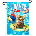 Load image into Gallery viewer, Summer Fun with Cat in Pool Garden Flag 12x18 Inch Printed 150D Polyester